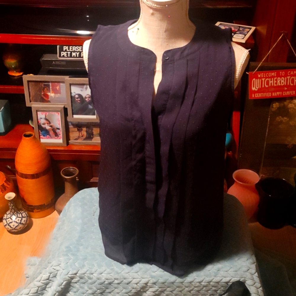 WOMENS LOFT NAVY BLUE SLEEVELESS BLOUSE SIZE XS